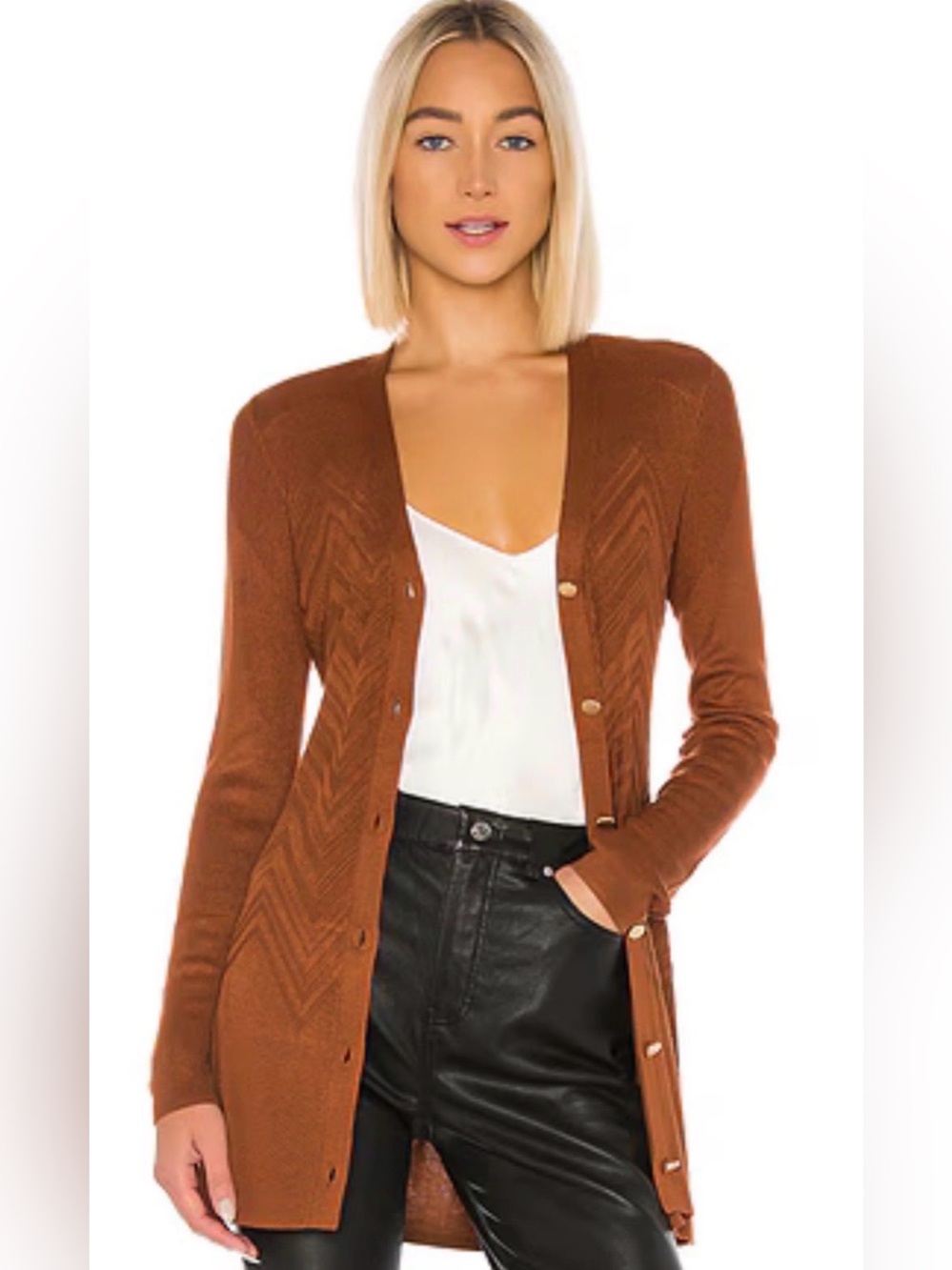 L'AGENCE Rust Long-Sleeve Button-Front Knit Cardigan